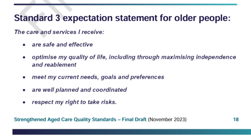 Standard 3 expectation statement for older people